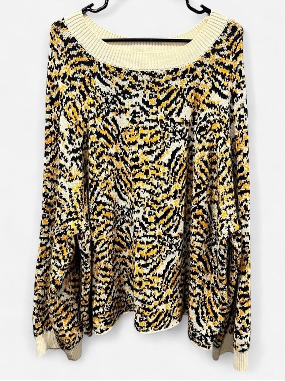 Rachel Comey Yellow Black Cream Abstract Knit Crewneck